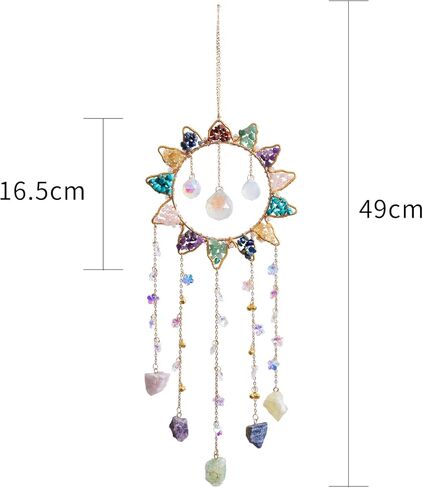 7 Chakra Crystal Sun Catcher Hanging Decor, Rainbow Maker with 3 K9 Crystal Prism Balls & Natural Crystal Stone, Wall and Window Decor Ornament for Home, Bedroom, Balcony, Handmade Gift. in Saudi Arabia
