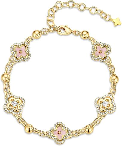 Turandoss Clover Bracelets for Women - Dainty 14K Gold Plated CZ Bracelets Colorful Four Leaf Clover Bracelet Lucky Bracelet Lucky Jewelry Gifts for Women St. Patrick's Day Gifts in Saudi Arabia