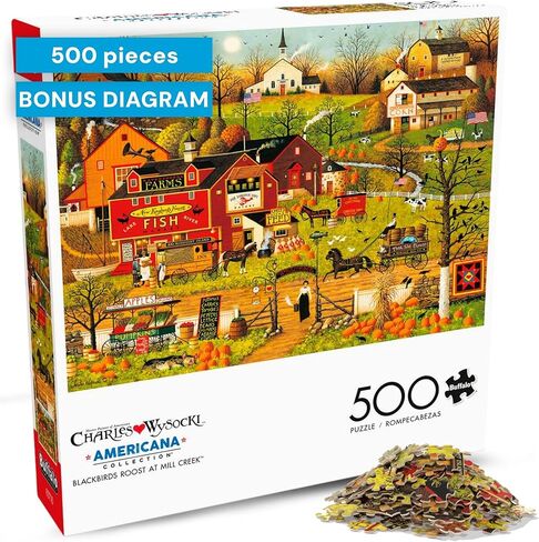 Buffalo Games - Charles Wysocki - Blackbirds Roost at Mill Creek - 500 Piece Jigsaw Puzzle for Adults Challenging Puzzle Perfect for Game Nights - Finished Size is 21.25 x 15.00 in Kuwait