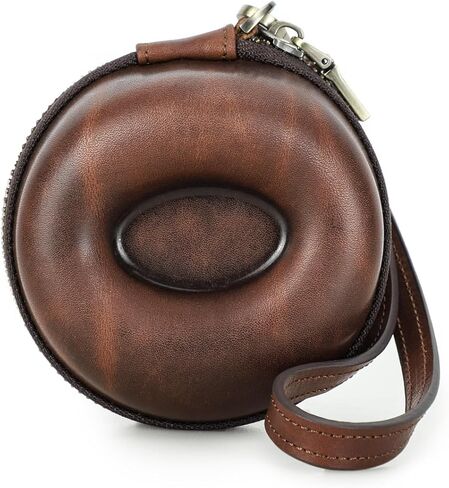 حافظة ساعة سفر من الجلد على شكل دونات من كريزي هورس - محمولة مع حزام معصم قابل للفصل، بكرة ساعة مقاومة للكسر والتسرب للساعات الميكانيكية والكوارتز والساعات الذكية (بني أحمر) in Kuwait