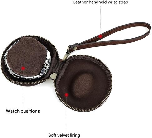 حافظة ساعة سفر من الجلد على شكل دونات من كريزي هورس - محمولة مع حزام معصم قابل للفصل، بكرة ساعة مقاومة للكسر والتسرب للساعات الميكانيكية والكوارتز والساعات الذكية (بني أحمر) in Kuwait