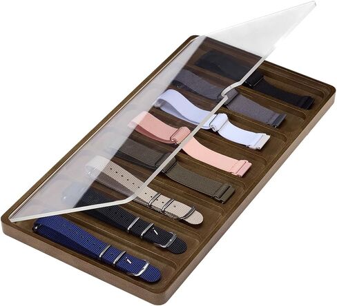 PH PandaHall 8 Slots Wooden Watch Band Organizer Watch Band Storage Case 1.5 Inch Wide Brown Watches Strap Display Box Watches Bands Holder Tray with Clear Lid for Men Women Home Storage Showcase in Saudi Arabia