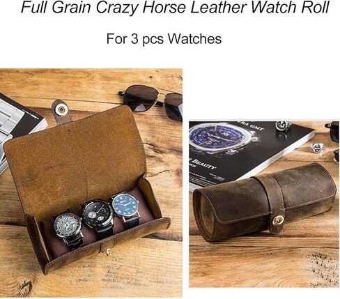 CONTACTS Crazy Horse Leather Travel Watch Case for Men 3 Watch Organizer Vintage Watches Roll for Watches and Bracelets Portable Watch Holder in Saudi Arabia