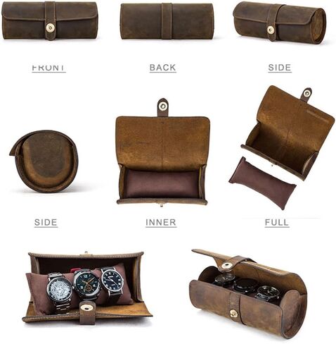CONTACTS Crazy Horse Leather Travel Watch Case for Men 3 Watch Organizer Vintage Watches Roll for Watches and Bracelets Portable Watch Holder in Saudi Arabia