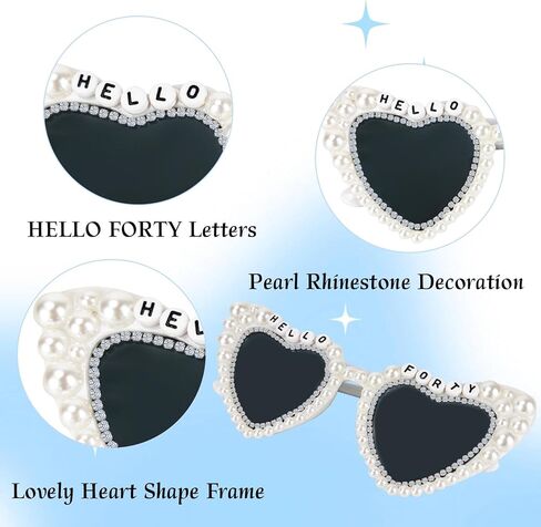 نظارات عيد الميلاد الأربعين - نظارات Hello Forty مع اللؤلؤ، زينة عيد ميلاد ممتعة للنساء والرجال، هدايا الحفلات in Kuwait
