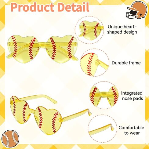 12 قطعة من نظارات الكرة اللينة، هدايا لحفلات الكرة اللينة للفريق، نظارات رياضية على شكل قلب أصفر مزخرفة للمدربين، مشجعي الفريق، احتفالات الولائم والأحداث الرياضية، زينة الإكسسوارات in Kuwait
