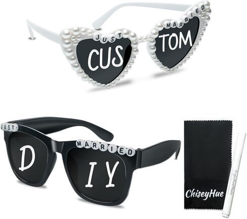 Bride Sunglasses - Bride and Groom Sunglasses - Just Married Decorations with Marker Pens for Adult DIY Wedding Party Personalized in Saudi Arabia