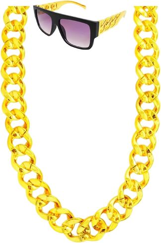 80s 90s نظارات قلادة الهيب هوب مغني الراب زي عدة وهمية سلسلة ذهبية النظارات الشمسية البلاستيك سلسلة ذهبية كبيرة زي مجوهرات اكسسوارات للرجال النساء حفلة الهالوين in Kuwait