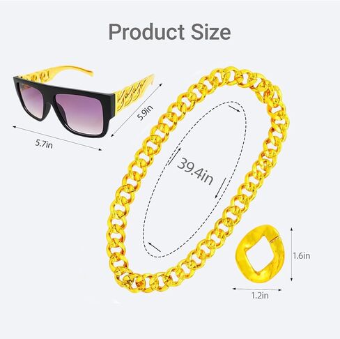 80s 90s نظارات قلادة الهيب هوب مغني الراب زي عدة وهمية سلسلة ذهبية النظارات الشمسية البلاستيك سلسلة ذهبية كبيرة زي مجوهرات اكسسوارات للرجال النساء حفلة الهالوين in Kuwait