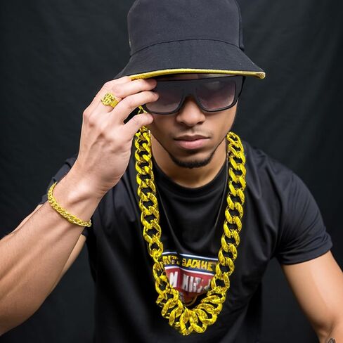 80s 90s نظارات قلادة الهيب هوب مغني الراب زي عدة وهمية سلسلة ذهبية النظارات الشمسية البلاستيك سلسلة ذهبية كبيرة زي مجوهرات اكسسوارات للرجال النساء حفلة الهالوين in Kuwait