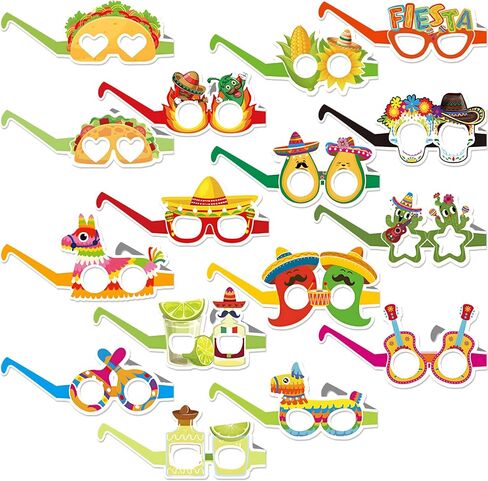 16 Pieces Cinco de Mayo Fiesta Paper Glasses, Colorful Mexican-Themed Eyewear with Sombrero, Cactus Designs for Holiday Photo Booth Props, Party Favors, and Taco Night Accessories for Adults and Kids in Saudi Arabia