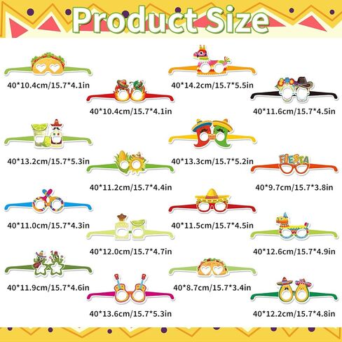 16 Pieces Cinco de Mayo Fiesta Paper Glasses, Colorful Mexican-Themed Eyewear with Sombrero, Cactus Designs for Holiday Photo Booth Props, Party Favors, and Taco Night Accessories for Adults and Kids in Saudi Arabia