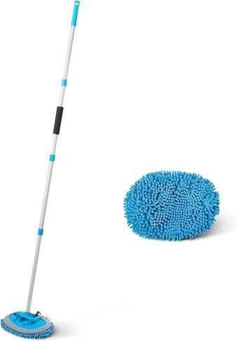 Amazon Basics Car Wash Brush with Long Handle, Microfiber Mop Mitt, for Car RV Truck, 62 inch, Blue in Saudi Arabia