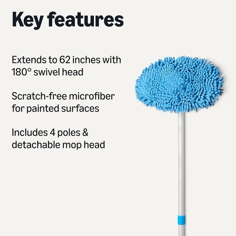 Amazon Basics Car Wash Brush with Long Handle, Microfiber Mop Mitt, for Car RV Truck, 62 inch, Blue in Saudi Arabia
