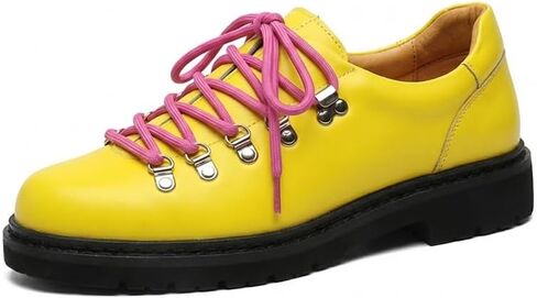 Santimon Chunky Lug Sole Oxford Sneakers, Leather Lace-Up Derby Shoes with Metal Speed Hooks & Cushioned Lining, Casual Streetwear Low Top Contrast Laces Shoes in Saudi Arabia