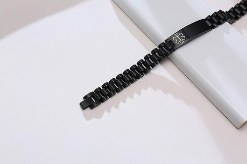 MEALGUET Medical ID Bracelet for Men : Free Engraving Stainless Steel Masculine Watch Band Style Medical Alert Wristband Personalized Medic ID Bracelet Jewelry for Men Women,Black in Saudi Arabia