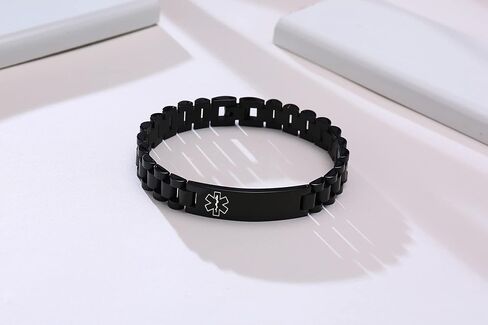 MEALGUET Medical ID Bracelet for Men : Free Engraving Stainless Steel Masculine Watch Band Style Medical Alert Wristband Personalized Medic ID Bracelet Jewelry for Men Women,Black in Saudi Arabia