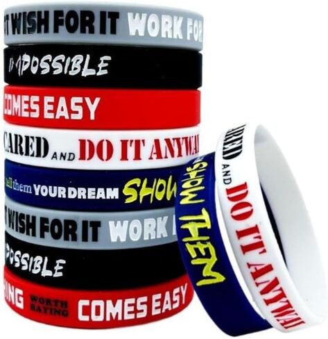 Motivational Silicone Wristband - 10PCS with Inspirational Messages Gym Accessories Comfortable Waterproof Wrist Straps for Women Men Teens Unisex Adult Size in Saudi Arabia