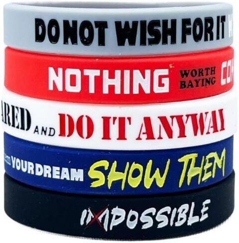 Motivational Silicone Wristband - 10PCS with Inspirational Messages Gym Accessories Comfortable Waterproof Wrist Straps for Women Men Teens Unisex Adult Size in Saudi Arabia