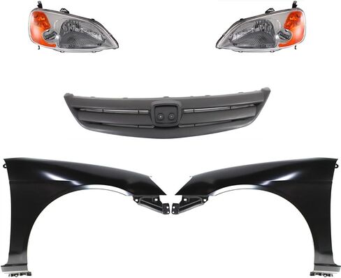 Replacement Headlight Kit (Driver and Passenger Side) fits Honda Civic Sedan 2001-2002 1.7L - Halogen Black Grille in Saudi Arabia
