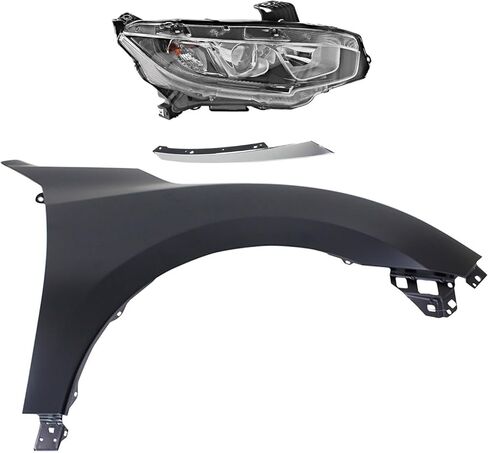 Replacement Headlight Kit (Passenger Side) with Fender and Chrome Grille fits Honda Civic 2016-2018 1.5L Turbo Coupe - Halogen in Saudi Arabia