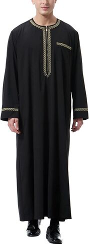 Thobe for Men Muslim Clothing Kaftan Jalabiya Abaya Arab Costume Round Neck Long Sleeve in Saudi Arabia