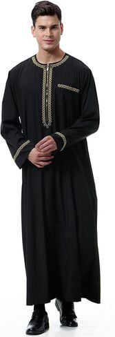 Thobe for Men Muslim Clothing Kaftan Jalabiya Abaya Arab Costume Round Neck Long Sleeve in Saudi Arabia