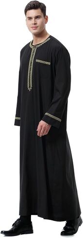 Thobe for Men Muslim Clothing Kaftan Jalabiya Abaya Arab Costume Round Neck Long Sleeve in Saudi Arabia