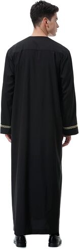 Thobe for Men Muslim Clothing Kaftan Jalabiya Abaya Arab Costume Round Neck Long Sleeve in Saudi Arabia