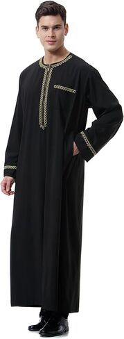 Thobe for Men Muslim Clothing Kaftan Jalabiya Abaya Arab Costume Round Neck Long Sleeve in Saudi Arabia