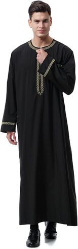 Thobe for Men Muslim Clothing Kaftan Jalabiya Abaya Arab Costume Round Neck Long Sleeve in Saudi Arabia