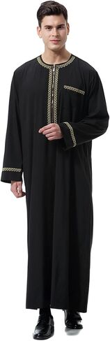 Thobe for Men Muslim Clothing Kaftan Jalabiya Abaya Arab Costume Round Neck Long Sleeve in Saudi Arabia