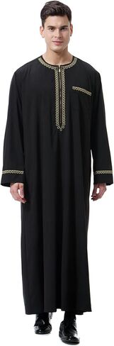 Thobe for Men Muslim Clothing Kaftan Jalabiya Abaya Arab Costume Round Neck Long Sleeve in Saudi Arabia