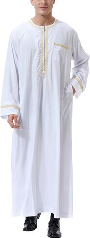 Thobe for Men Muslim Clothing Kaftan Jalabiya Abaya Arab Costume Round Neck Long Sleeve in Saudi Arabia