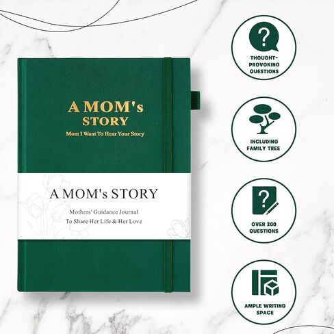 JUBTIC Mom's Memory Journal: Linen Hardcover Edition with 200+ Guided Questions - A Cherished Keepsake to Share Her Life Story, Perfect Gift for Mom's Birthday, Mother's Day & Christmas (Green) in Saudi Arabia
