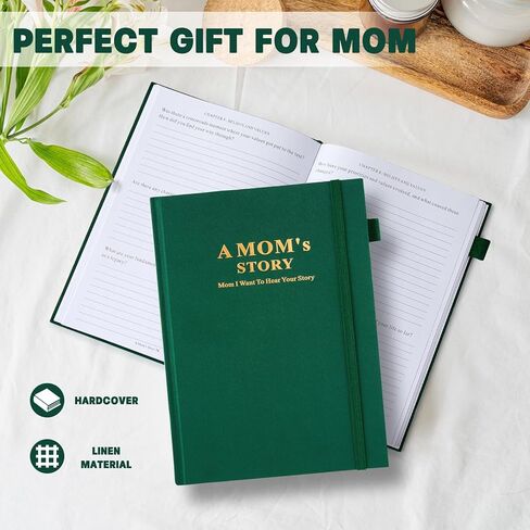 JUBTIC Mom's Memory Journal: Linen Hardcover Edition with 200+ Guided Questions - A Cherished Keepsake to Share Her Life Story, Perfect Gift for Mom's Birthday, Mother's Day & Christmas (Green) in Saudi Arabia