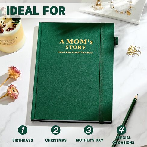 JUBTIC Mom's Memory Journal: Linen Hardcover Edition with 200+ Guided Questions - A Cherished Keepsake to Share Her Life Story, Perfect Gift for Mom's Birthday, Mother's Day & Christmas (Green) in Saudi Arabia