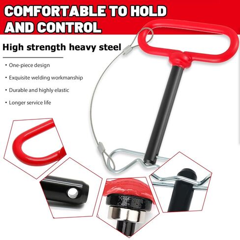1/2 x 4 Inch Trailer Hitch Pin, Trailer Gate Pin for Towing Tractor, Lawn Mower, Car, Rubber Handle, with Safety Clip Anti-Loss Rope (Pack of 2 in Saudi Arabia