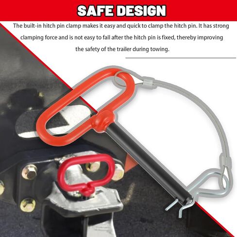 1/2 x 4 Inch Trailer Hitch Pin, Trailer Gate Pin for Towing Tractor, Lawn Mower, Car, Rubber Handle, with Safety Clip Anti-Loss Rope (Pack of 2 in Saudi Arabia