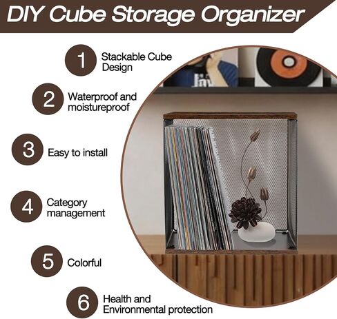 tuu 3 Cubes Vinyl Record Storage, DIY Stackable Wooden Crate ‌Vinyl Holder Over for 150+ Records Case Box for 7/10/12 inch in Saudi Arabia