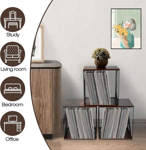 tuu 3 Cubes Vinyl Record Storage, DIY Stackable Wooden Crate ‌Vinyl Holder Over for 150+ Records Case Box for 7/10/12 inch in Saudi Arabia