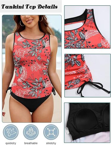 ZAFUL Tankini قمم للنساء فقط - متواضعة السباحة تانك الأعلى الرقبة مغرفة الجانب الرباط البطن السيطرة ملابس السباحة أعلى لا أسفل in Kuwait