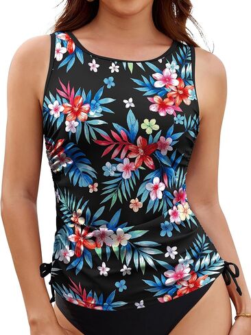 ZAFUL Tankini قمم للنساء فقط - متواضعة السباحة تانك الأعلى الرقبة مغرفة الجانب الرباط البطن السيطرة ملابس السباحة أعلى لا أسفل in Kuwait