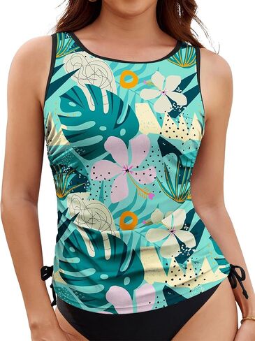 ZAFUL Tankini قمم للنساء فقط - متواضعة السباحة تانك الأعلى الرقبة مغرفة الجانب الرباط البطن السيطرة ملابس السباحة أعلى لا أسفل in Kuwait