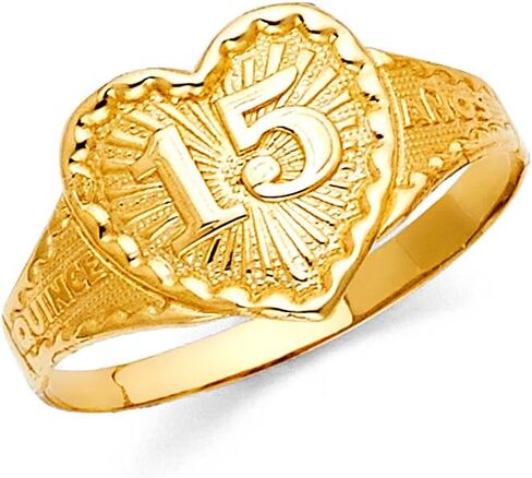 The World Jewelry Center 14k Yellow Gold SOLID Sweet 15 Years Birthday Ring in Saudi Arabia