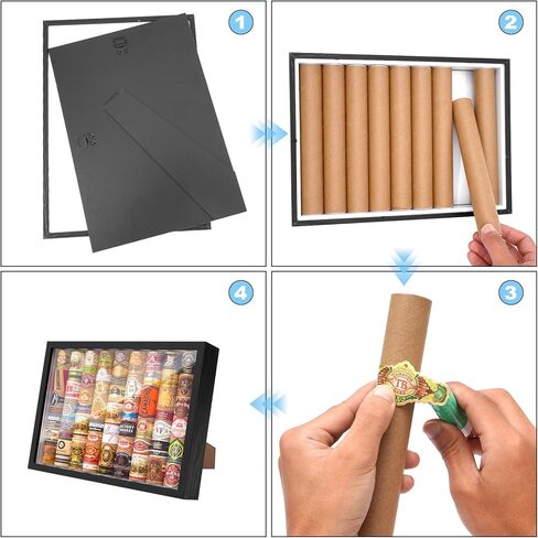 إطار صندوق ظلال ممتاز للأشرطة القابلة للتجميع وحلقات الملصقات - حافظة عرض شريطية مقاس 12.4 بوصة مع 60 ملصقًا فنيًا - فن جداري للذاكرة وهدية ديكور على سطح الطاولة للرجال والأب وهواة الجمع in Kuwait