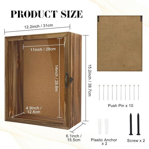 صندوق تظليل خشبي بعرض عميق مقاس 11 × 14 بوصة مع زجاج حقيقي - عمق 5 بوصة للمقتنيات والتذكارات والدمى والألعاب، أو سطح الطاولة أو الحائط، يتضمن لوحة خلفية من الفلين و10 دبابيس in Kuwait