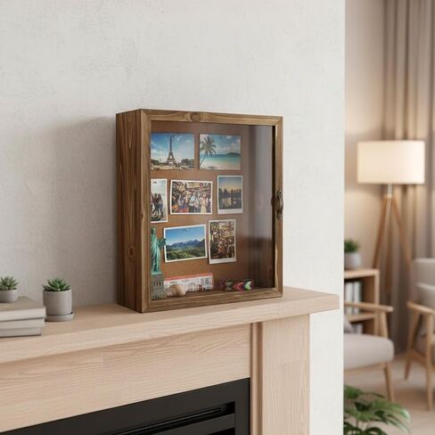 صندوق تظليل خشبي بعرض عميق مقاس 11 × 14 بوصة مع زجاج حقيقي - عمق 5 بوصة للمقتنيات والتذكارات والدمى والألعاب، أو سطح الطاولة أو الحائط، يتضمن لوحة خلفية من الفلين و10 دبابيس in Kuwait