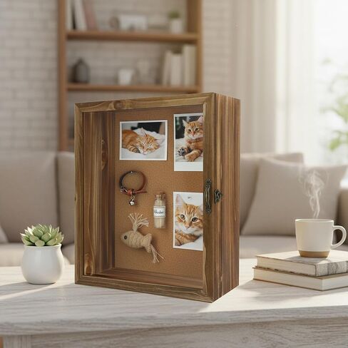 صندوق تظليل خشبي بعرض عميق مقاس 11 × 14 بوصة مع زجاج حقيقي - عمق 5 بوصة للمقتنيات والتذكارات والدمى والألعاب، أو سطح الطاولة أو الحائط، يتضمن لوحة خلفية من الفلين و10 دبابيس in Kuwait