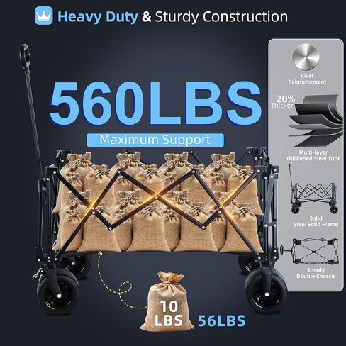 عربات باروينج قابلة للطي 260 لتر، 49 بوصة، عربة كبيرة قابلة للطي مع عجلات لجميع التضاريس، عربة شديدة التحمل بوزن 560 رطل، عربة قابلة للطي للتخييم والتسوق وصيد الأسماك في الهواء الطلق in Kuwait